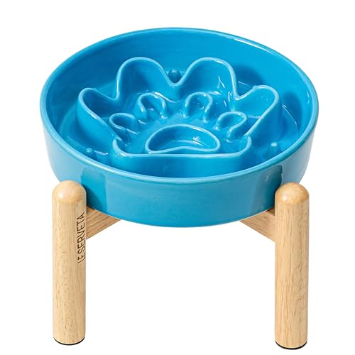 Le Serveta Paw Design Slow Feeder Hundenapf, Slow Feeder mit Holzständer, Erhöhter Hundenapf, Puzzle Futternapf, Futternapf für mittlere große Rasse, Blau von Le Serveta