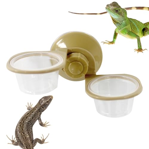 Reptilien-Futterspender mit Saugnapf, Futternapf mit Saugnapf für Reptilien - Doppelschüssel-Wasserschale | Chamäleon-Futternapf, Reptilien-Futter- und Wassernapf für Geckos mit Haube, Echsen, von LeKing