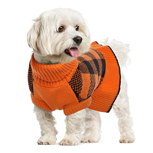 Hundepulloverkleid, Rollkragenpullover, Strickware, warmer Mädchen, Hundemantel, für Herbst, Winter, niedlich, klassisches Karomuster, Prinzessinnen-Stil, Leinenloch (Orange,Blau) von LeLePet