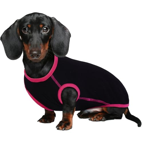 Lelepet Dackel-Hemd, Hunde-Shirt für kleine Hunde, weiches Dackel-Hemd für Hunde, atmungsaktiv, Hundekostüm für Hunde, Welpen, ärmellos, Schwarz, Rosarot von LeLePet