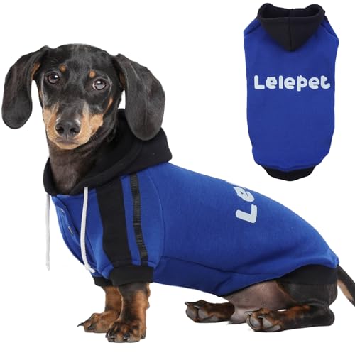 Lelepet Kapuzenpulli für Dackel, Hundepullover mit Lelepet Print, Dachshund Hundesweatshirt, Pullover Hoodie für Kleine Mittelgroße Große Haustier, Weich Hund Kapuzen Kleidung, Blau S von LeLePet