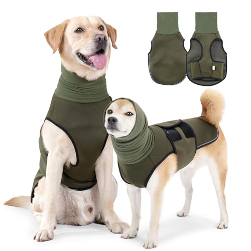 Lelepet Beruhigungswete für Hunde, Hundemantel mit beruhigender Ohrenschutz, Hund Kapuzenpullover, Hundemantel zur Linderung von Angst, Weich Beruhigungsjacke für Hunde Calmingshirt, Armeegrün XS von LeLePet