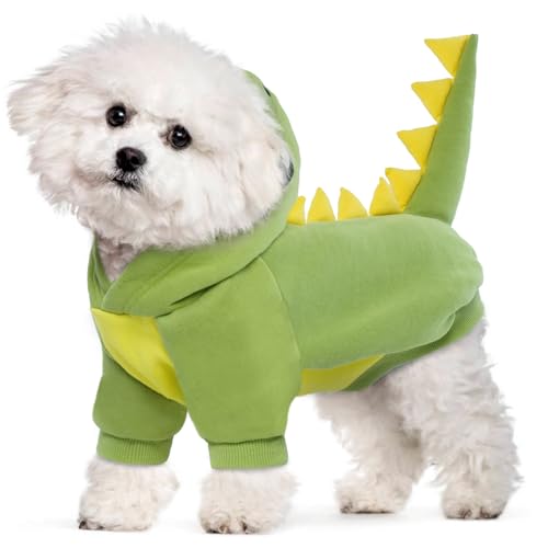 Lelepet Hunde-Dinosaurier-Kostüm, warmer Fleece-Winter-Hunde-Kapuzenpullover für kleine, mittelgroße und große Hunde, lustiges Hunde-Halloween-Kostüm, Cosplay-Outfit, Haustier-Dinosaurier-Hoodie, von LeLePet