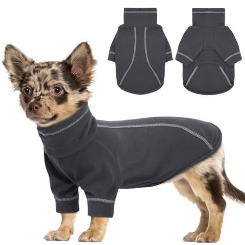 Lelepet Hunde-Fleecepullover, Rollkragen-Hundepullover, Weste, warmer Hundepullover für Herbst und Winter, Stretch-Hunde-Sweatshirt, leichtes Hundemantel-Outfit für kaltes Wetter, dunkelgrau, Größe S von LeLePet