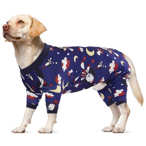 Lelepet Hunde-Pyjama, weicher, elastischer Einteiler für männliche und weibliche Hunde, niedliches Cartoon-Muster, Haustierkleidung, atmungsaktiv, Hunde-Nachtwäsche, Hemd für große Hunde, von LeLePet