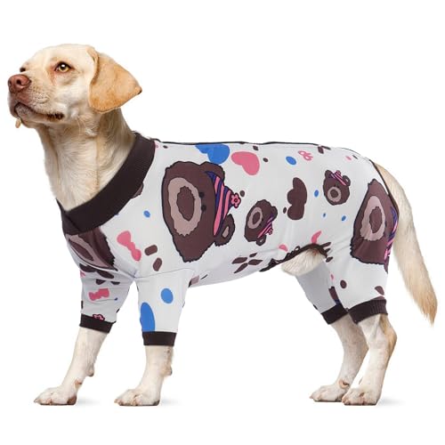 Lelepet Hunde-Pyjama, weicher, elastischer Einteiler für männliche und weibliche Hunde, niedliches Cartoon-Muster, Haustierkleidung, atmungsaktiv, Hunde-Nachtwäsche, Shirt für große Hunde, von LeLePet