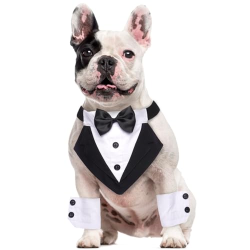 Lelepet Hunde-Smoking mit Manschetten, Hundehalsband, Fliege, Bandana, verstellbar, Hunde-Smoking mit D-Ringen, Geburtstags-Outfit, Party, Hundekostüm, Haustier-Verlobung, Hund, Hochzeit, Smoking für von LeLePet