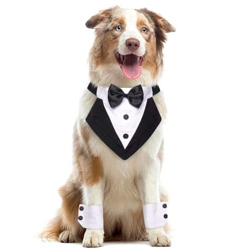 Lelepet Hunde-Smoking mit Manschetten, Hundehalsband, Fliege, Halstuch, verstellbar, Hunde-Smoking mit D-Ring, Hunde-Geburtstags-Outfit, Party, Hundekostüm, Haustier-Verlobung, Hund, Hochzeit, Smoking von LeLePet