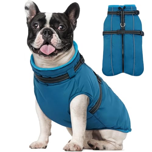 Lelepet Hundemantel, kleine Hundejacke mit integriertem Geschirr, wasserdicht, warmer Hundemantel, Wintermantel, Geschirr, Hunde-Fleecejacke, mit Reißverschluss, reflektierende Hundemäntel für kleine von LeLePet