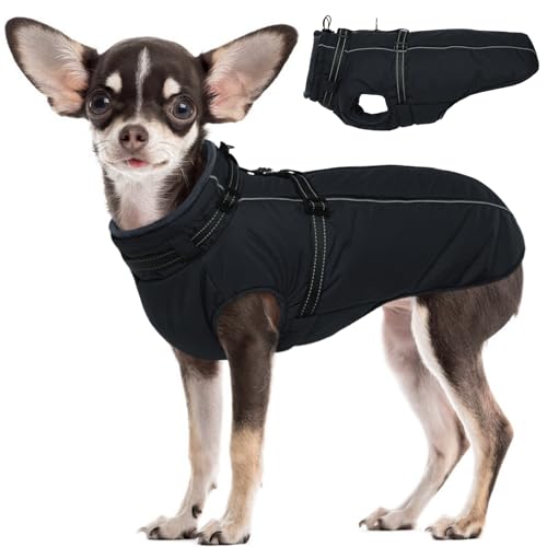 Lelepet Hundemantel, Größe XS, mit integrierter wasserdichter Hundejacke, warmer Hunde-Wintermantel mit Geschirr, für kaltes Wetter, dicke Hunde-Fleecejacke, reflektierend, Chihuahua, Malteser von LeLePet