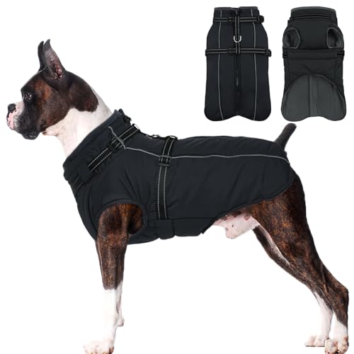 Lelepet Hundemantel, wasserdichte Hundejacke mit Geschirr, warmer Hunde-Wintermantel, Reißverschluss, Hunde-Fleecejacke, dick gepolsterte Weste, Winterkleidung, reflektierende Hundemäntel für von LeLePet