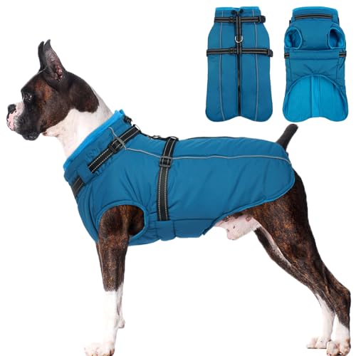 Lelepet Hundemantel, wasserdichte Hundejacke mit Geschirr, warmer Hunde-Wintermantel, Reißverschluss, Hunde-Fleecejacke, dick gepolsterte Weste, Winterkleidung, reflektierende Hundemäntel für von LeLePet