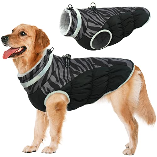 Lelepet Hundemantel, Wintermantel, Größe XL, wasserdichte Hundejacke mit Geschirr, winddicht, gepolsterte Weste, reflektierende Hunde-Fleece-Weste, Rollkragen, Winterjacke für große Hunde von LeLePet