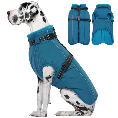 Lelepet Hundemantel, warme Winterjacke mit Geschirr, integriert, winddicht, mit Fleece gefüttert, Mantel für kleine, mittelgroße und große Hunde, reflektierende Hundeweste für kaltes Wetter, von LeLePet