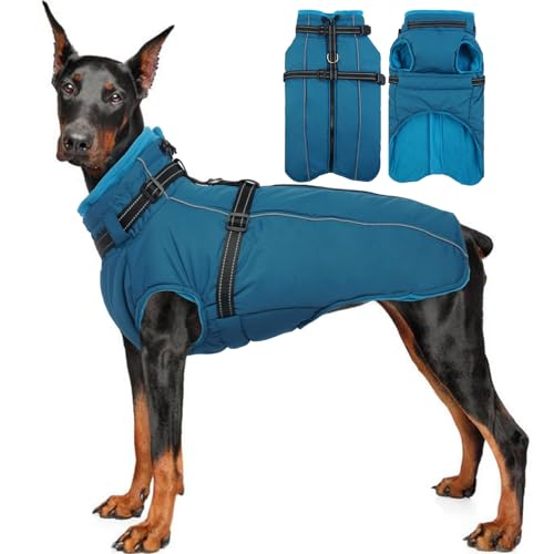 Lelepet Hundemantel, warme Winterjacke mit Geschirr, integriert, winddicht, mit Fleece gefüttert, Mantel für kleine, mittelgroße und große Hunde, reflektierende Hundeweste für kaltes Wetter, von LeLePet