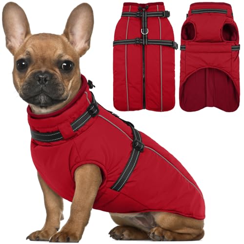 Lelepet Hundemantel für den Winter, Warme Hundejacke mit integriertem Geschirr, Winddicht Mantel mit Fleece Gefüttert für Hunde, Reflektierende Hundeweste für Kaltes Wetter, Rot XS von LeLePet