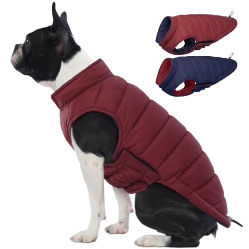 Lelepet Hundemantel, wendbare Hundejacke, warmer Wintermantel, gepolsterte Weste, winddicht, leicht, für kaltes Wetter, Hundemantel mit Klettverschluss für mittelgroße Hunde, Mops von LeLePet