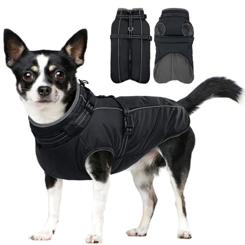 Lelepet Hundemantel für den Winter, warme Hundejacke mit integriertem Geschirr, winddicht, mit Fleece gefüttert, Mantel für kleine, mittelgroße und große Hunde, reflektierende Hundeweste für kaltes von LeLePet