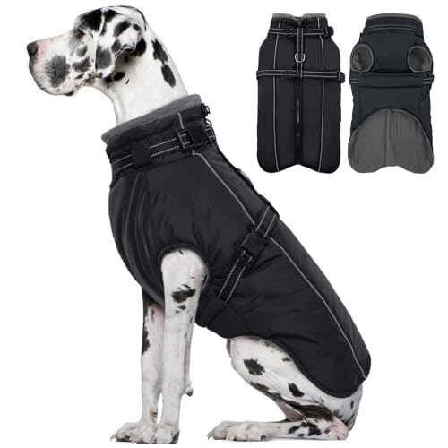 Lelepet Hundemantel für den Winter, warme Hundejacke mit integriertem Geschirr, winddicht, mit Fleece gefüttert, Mantel für kleine, mittelgroße und große Hunde, reflektierende Hundeweste für kaltes von LeLePet