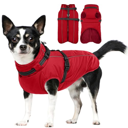 Lelepet Hundemantel für den Winter, warme Hundejacke mit integriertem Geschirr, winddicht, mit Fleece gefüttert, Mantel für kleine, mittelgroße und große Hunde, reflektierende Hundeweste für kaltes von LeLePet