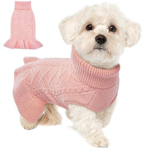 Lelepet Hundepullover, Winter Warme Hundepullover Kleine Hunde Rollragen Stickwolle Haustierkleidung, Weiche Fleece Hundejacke Weste Mantel, Kaltes Wetter Mittelgroße Hunde Welpen Kleidung, Rosa M von LeLePet