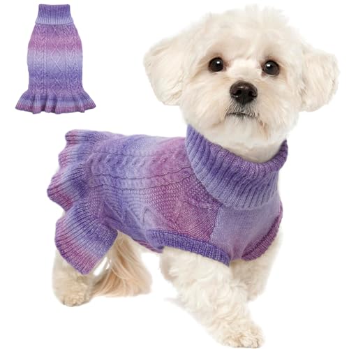 Lelepet Hundepullover, Winter Warme Hundepullover für Kleine Mittelgroße Hunde, Weiche Hundemantel Jacke, Rollragen Stickwolle Pullover Haustier Kleid Herbst Kaltes Wetter Hundeweste, Lila XS von LeLePet