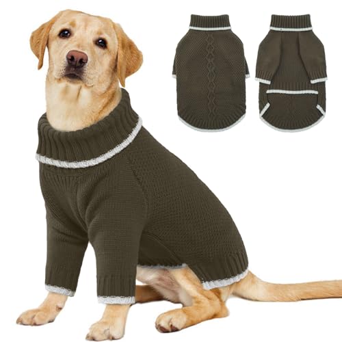 Lelepet Hundepullover, Gestrickt Rollkragen Hundepullover, Warme Welpenkleidung für Herbst und Winter, Hunde-Weihnachtspullover, Haustier Outfit, Hunde-Strickwaren, Sweater für Hunde Katzen, Grün L von LeLePet