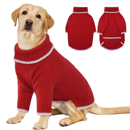 Lelepet Hundepullover, Gestrickt Rollkragen Hundepullover, Warme Welpenkleidung für Herbst und Winter, Hunde-Weihnachtspullover, Haustier Outfit, Hunde-Strickwaren, Sweater für Hunde Katzen, Rot M von LeLePet