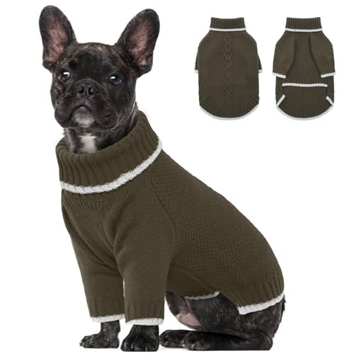 Lelepet Hundepullover, Gestrickt Rollkragen Hundepullover, Warme Welpenkleidung für Herbst und Winter, Hunde-Weihnachtspullover, Haustier Outfit, Hunde-Strickwaren, Sweater für Hunde Katzen, Grün XS von LeLePet