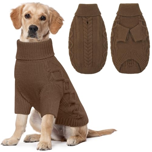 Lelepet Winter Hundepullover, Gestrickter Warmer Hundepulli mit Rollkragen, Weihnachtspullover für kaltes Wetter, Weiche Hundestrickwaren für Hunde, Hundemantel Sweater Haustier Bekleidung, Braun XL von LeLePet