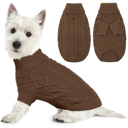 Lelepet Winter Hundepullover, Gestrickter Warmer Hundepulli mit Rollkragen, Weihnachtspullover für kaltes Wetter, Weiche Hundestrickwaren für Hunde, Hundemantel Sweater Haustier Bekleidung, Braun S von LeLePet