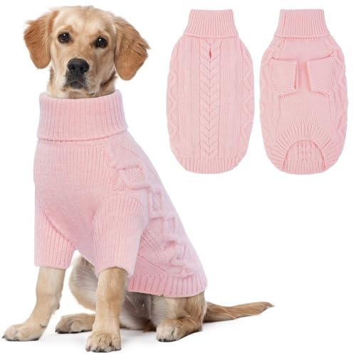 Lelepet Winter Hundepullover, Gestrickter Warm Hundepulli mit Rollkragen, Weihnachtspullover für kaltes Wetter, Weiche Hundestrickwaren, Hundemantel Sweater Haustier Bekleidung, Rosa 2XL von LeLePet