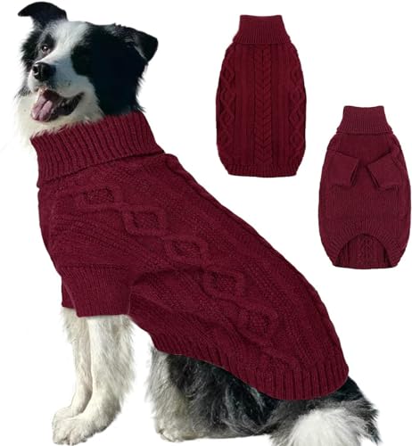 Lelepet Hundepullover für den Winter, gestrickter warmer Rollkragenpullover für kaltes Wetter, weiche Hundestrickwaren für große Hunde, Jungen, Mädchen, Haustierweste, Outfit, Katzenpullover, Rot, XL von LeLePet