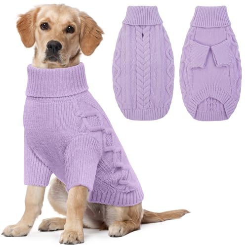 Lelepet Winter Hundepullover, Gestrickter Warm Hundepulli mit Rollkragen, Weihnachtspullover für kaltes Wetter, Weiche Hundestrickwaren, Hundemantel Sweater Haustier Bekleidung, Lila 2XL von LeLePet