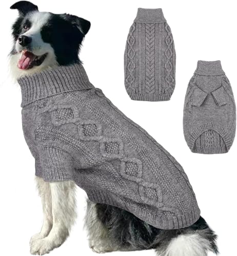 Lelepet Hundepullover für den Winter, gestrickter warmer Rollkragenpullover für kaltes Wetter, weiche Hundestrickwaren für große Hunde, Jungen, Mädchen, Haustierweste, Outfit, Katzenpullover, Grau, XL von LeLePet