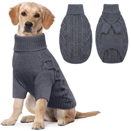 Lelepet Winter Hundepullover, Gestrickter Warm Hundepulli mit Rollkragen, Weihnachtspullover für kaltes Wetter, Weiche Hundestrickwaren, Hundemantel Sweater Haustier Bekleidung, Grau XL von LeLePet