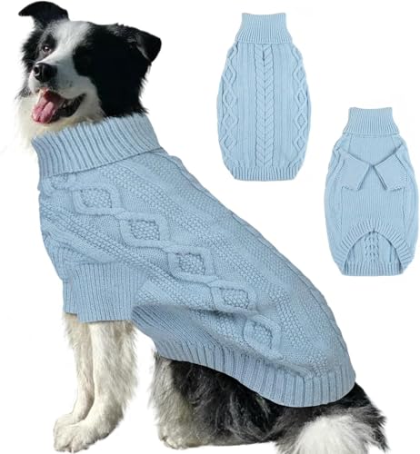 Lelepet Hundepullover für den Winter, gestrickter warmer Rollkragenpullover für kaltes Wetter, weiche Hundestrickwaren für große Hunde, Jungen, Mädchen, Haustierweste, Outfit, Katzenpullover, Blau, XL von LeLePet