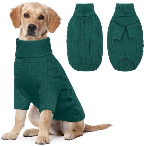 Lelepet Winter Hundepullover, Gestrickter Warm Hundepulli mit Rollkragen, Weihnachtspullover für kaltes Wetter, Weiche Hundestrickwaren, Hundemantel Sweater Haustier Bekleidung, Pfauengrün 2XL von LeLePet