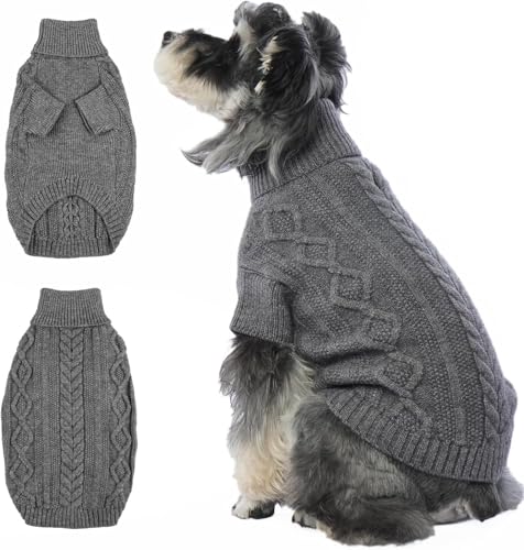 Lelepet Hundepullover für den Winter, gestrickter warmer Rollkragenpullover für kaltes Wetter, weiche Hundestrickwaren für kleine Hunde, Jungen, Mädchen, Haustierweste, Outfit, Katzenpullover, Grau, S von LeLePet