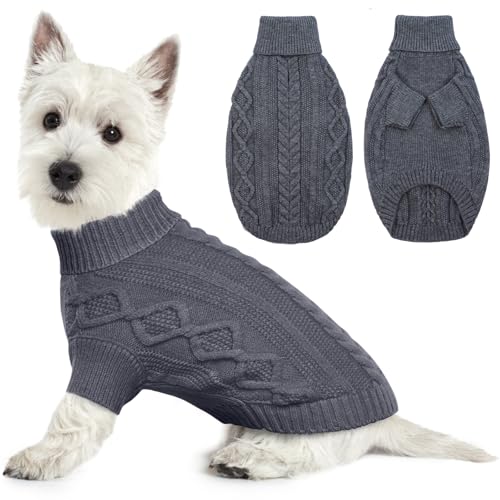 Lelepet Winter Hundepullover, Gestrickter Warm Hundepulli mit Rollkragen, Weihnachtspullover für kaltes Wetter, Weiche Hundestrickwaren, Hundemantel Sweater Haustier Bekleidung, Grau XS von LeLePet