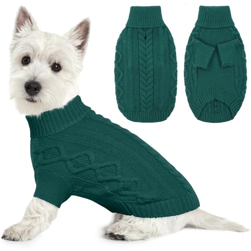 Lelepet Winter Hundepullover, Gestrickter Warm Hundepulli mit Rollkragen, Weihnachtspullover für kaltes Wetter, Weiche Hundestrickwaren, Hundemantel Sweater Haustier Bekleidung, Pfauengrün XS von LeLePet