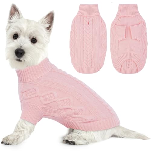 Lelepet Winter Hundepullover, Gestrickter Warm Hundepulli mit Rollkragen, Weihnachtspullover für kaltes Wetter, Weiche Hundestrickwaren, Hundemantel Sweater Haustier Bekleidung, Rosa S von LeLePet