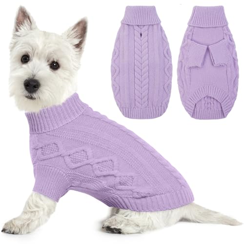 Lelepet Winter Hundepullover, Gestrickter Warm Hundepulli mit Rollkragen, Weihnachtspullover für kaltes Wetter, Weiche Hundestrickwaren, Hundemantel Sweater Haustier Bekleidung, Lila S von LeLePet