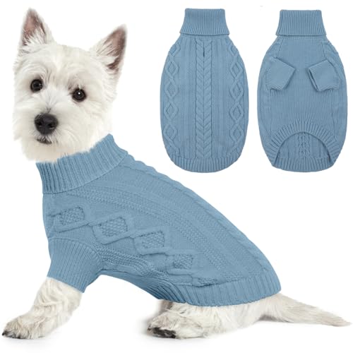 Lelepet Winter Hundepullover, Gestrickter Warm Hundepulli mit Rollkragen, Weihnachtspullover für kaltes Wetter, Weiche Hundestrickwaren, Hundemantel Sweater Haustier Bekleidung, Blau XS von LeLePet