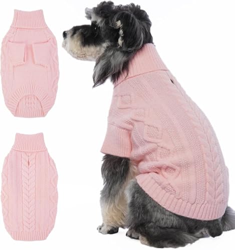 Lelepet Winter Hundepullover, Gestrickter Warm Hundepulli mit Rollkragen, Weihnachtspullover für kaltes Wetter, Weiche Hundestrickwaren, Hundemantel Sweater Haustier Bekleidung, Rosa M von LeLePet