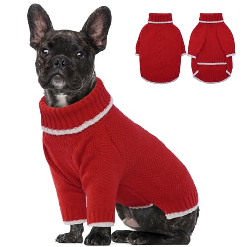 Lelepet Hundepullover, Gestrickt Rollkragen Hundepullover, Warme Welpenkleidung für Herbst und Winter, Hunde-Weihnachtspullover, Haustier Outfit, Hunde-Strickwaren, Sweater für Hunde Katzen, Rot S von LeLePet