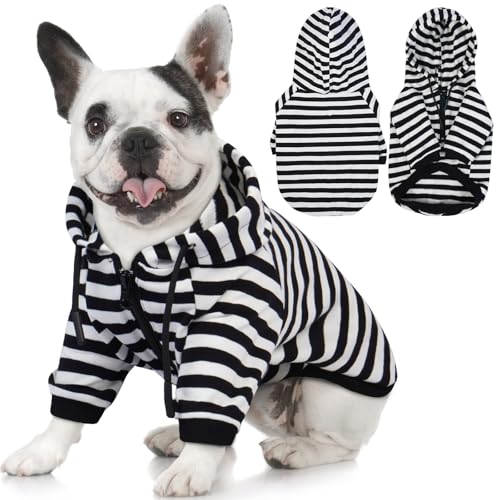 Lelepet Kapuzenpullover für Hunde mit französischer Bulldogge, gestreiftes Hunde-Sweatshirt mit Reißverschluss, weicher Hundepullover mit Kapuze für Hunde, Mädchen, Jungen, gemütliches Welpen-Shirt, von LeLePet