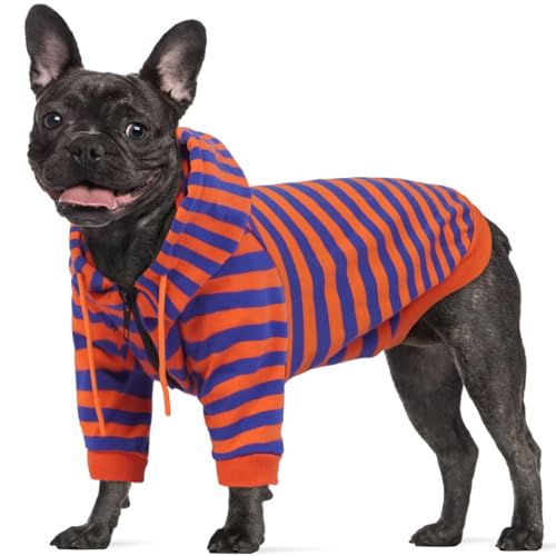 Lelepet Kapuzenpullover für Hunde mit französischer Bulldogge, gestreiftes Hunde-Sweatshirt mit Reißverschluss, weicher Hundepullover mit Kapuze für Hunde, Mädchen, Jungen, gemütliches Welpen-Shirt, von LeLePet