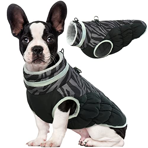 Lelepet Wasserdicht Hundemantel, Winter Winddicht Hundejacke mit Geschirr, Warme Reflektierend Schneeanzug Winterweste, Kaltes Wetter Hundepullover für Kleine Mittlere Große Hunde (Zebra, XS) von LeLePet