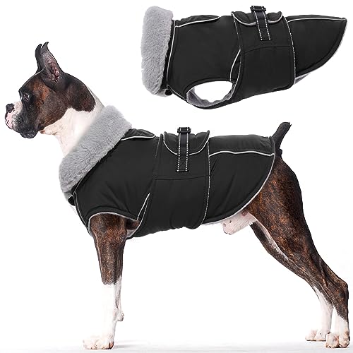 Lelepet Warmer Hundemantel, Reflektierende Hundefleeceweste Wasserdicht Hundejacke Winddicht Wintermantel, Hund Kaltwettermantel mit Verstellbarer Schnalle Fleecefutter Hund Schneeanzug (Schwarz, S) von LeLePet